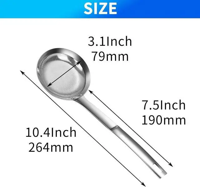 Alt view image 2 of 7 - TBWHL Multi-functional Hot Pot Fat Skimmer Spoon - Stainless Steel Fine Mesh Food Strainer for Skimming Grease and Foam DIA 3.1"