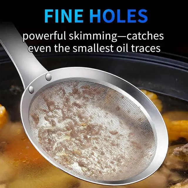 Alt view image 4 of 7 - TBWHL Multi-functional Hot Pot Fat Skimmer Spoon - Stainless Steel Fine Mesh Food Strainer for Skimming Grease and Foam DIA 3.1"