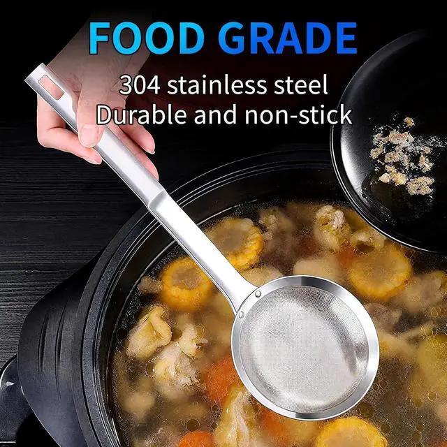Alt view image 5 of 7 - TBWHL Multi-functional Hot Pot Fat Skimmer Spoon - Stainless Steel Fine Mesh Food Strainer for Skimming Grease and Foam DIA 3.1"
