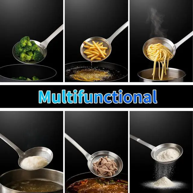 Alt view image 6 of 7 - TBWHL Multi-functional Hot Pot Fat Skimmer Spoon - Stainless Steel Fine Mesh Food Strainer for Skimming Grease and Foam DIA 3.1"