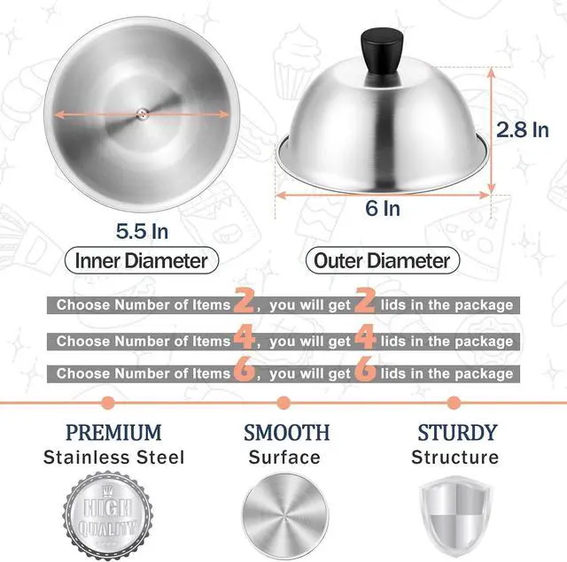 Alt view image 2 of 7 - Joyfair 2PCS Basting Covers for Griddle, 6 Melting Dome Barbecue Tool Sets