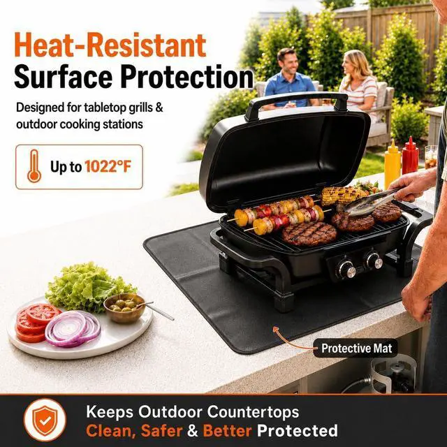 Alt view image 3 of 7 - FLASLD Fireproof & Waterproof Under Blackstone Griddle BBQ Mat, Protect Your Prep Table and Outdoor Grill Table - Heat Resistant Grill Table Mat (Black,16 x 24in)