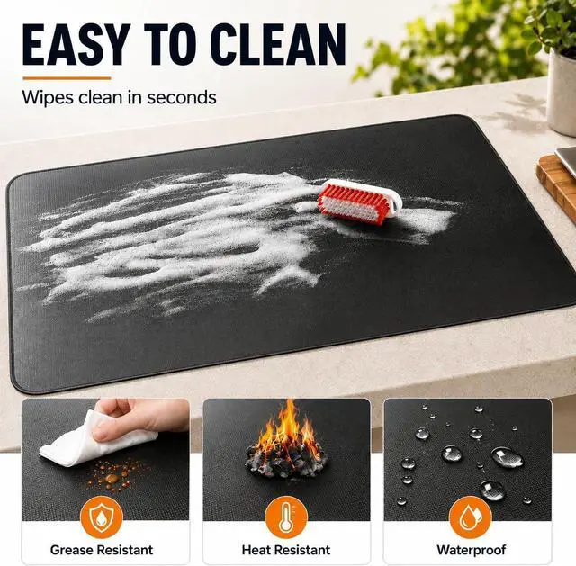 Alt view image 2 of 7 - FLASLD Fireproof & Waterproof Under Blackstone Griddle BBQ Mat, Protect Your Prep Table and Outdoor Grill Table - Heat Resistant Grill Table Mat (Black,16 x 24in)