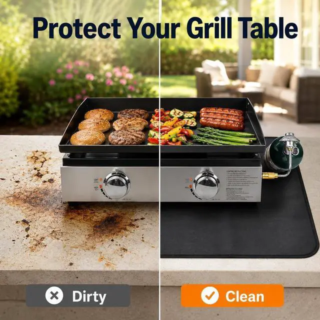 Alt view image 5 of 7 - FLASLD Fireproof & Waterproof Under Blackstone Griddle BBQ Mat, Protect Your Prep Table and Outdoor Grill Table - Heat Resistant Grill Table Mat (Black,16 x 24in)
