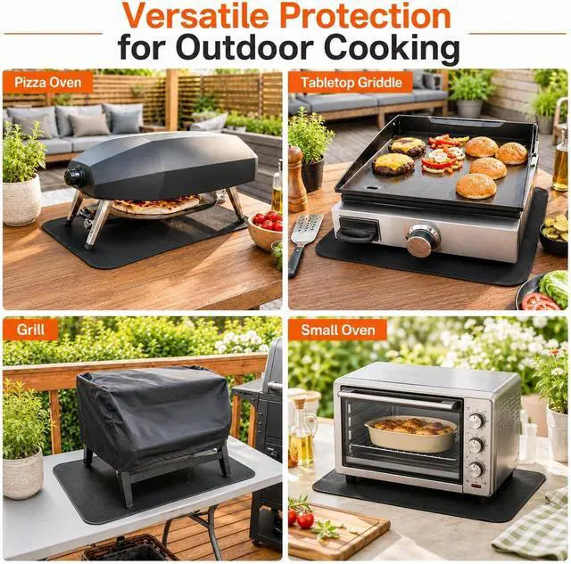 Alt view image 4 of 7 - FLASLD Fireproof & Waterproof Under Blackstone Griddle BBQ Mat, Protect Your Prep Table and Outdoor Grill Table - Heat Resistant Grill Table Mat (Black,16 x 24in)
