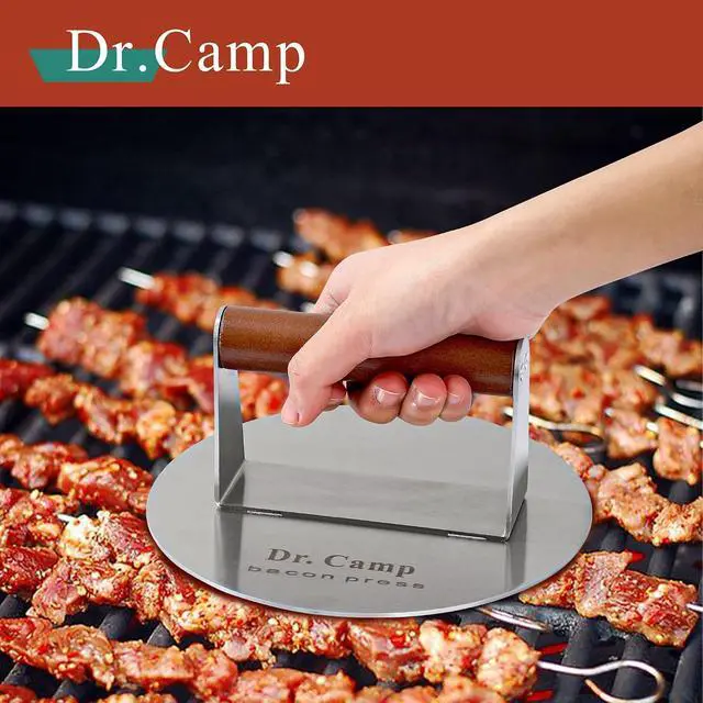 Alt view image 3 of 7 - Dr.Camp 7 Inch Stainless Steel Smash Burger Press Burger Smasher Bacon Press Meat Press for Griddle Flat Top Grill with Solid Wood Handle Smooth Bottom Heavy Duty (Round)