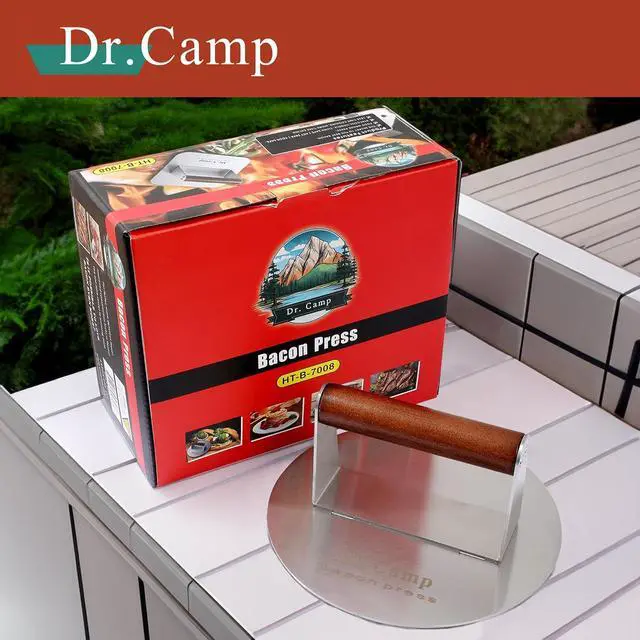 Alt view image 6 of 7 - Dr.Camp 7 Inch Stainless Steel Smash Burger Press Burger Smasher Bacon Press Meat Press for Griddle Flat Top Grill with Solid Wood Handle Smooth Bottom Heavy Duty (Round)