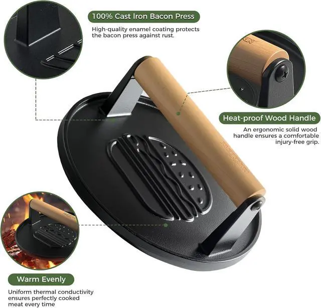 Alt view image 3 of 7 - XUDAKAIXIN Cast Iron Smash Burger Press 7.1",Grill Bacon Meat Press Tool,Perfect for Blackstone, Camp Chef, Weber Grills & Indoor Griddles BBQ & Cookout Must-Have (Grooved)