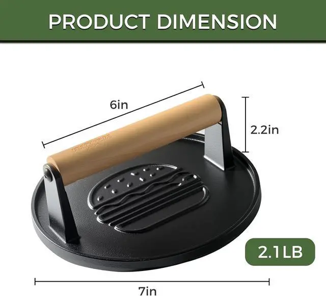 Alt view image 4 of 7 - XUDAKAIXIN Cast Iron Smash Burger Press 7.1",Grill Bacon Meat Press Tool,Perfect for Blackstone, Camp Chef, Weber Grills & Indoor Griddles BBQ & Cookout Must-Have (Grooved)