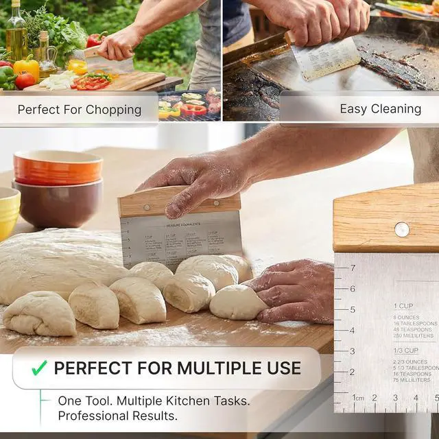 Alt view image 3 of 7 - Dough Cutter for Bread and Pizza Dough - Stainless Steel Metal Griddle Scraper Chopper - Multipurpose Bench Scraper Kitchen Utensil for Flat Top Griddle - Commercial Quality