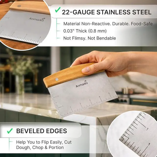 Alt view image 4 of 7 - Dough Cutter for Bread and Pizza Dough - Stainless Steel Metal Griddle Scraper Chopper - Multipurpose Bench Scraper Kitchen Utensil for Flat Top Griddle - Commercial Quality