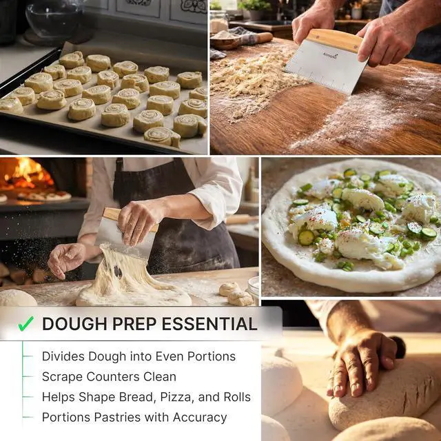 Alt view image 2 of 7 - Dough Cutter for Bread and Pizza Dough - Stainless Steel Metal Griddle Scraper Chopper - Multipurpose Bench Scraper Kitchen Utensil for Flat Top Griddle - Commercial Quality