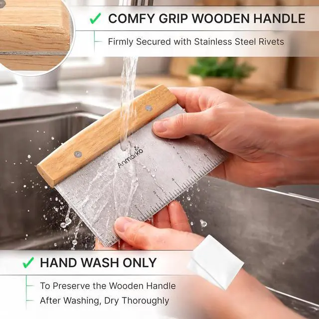 Alt view image 5 of 7 - Dough Cutter for Bread and Pizza Dough - Stainless Steel Metal Griddle Scraper Chopper - Multipurpose Bench Scraper Kitchen Utensil for Flat Top Griddle - Commercial Quality