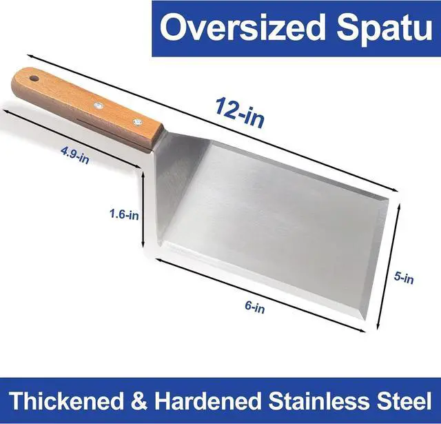 Alt view image 2 of 7 - Smash Burger Spatula, Premium Large Meta Spatula - 6x5 inch Extra Wide Spatulas for Griddles & Grills, Steel Heavy Duty, Wooden Handle 1pcs