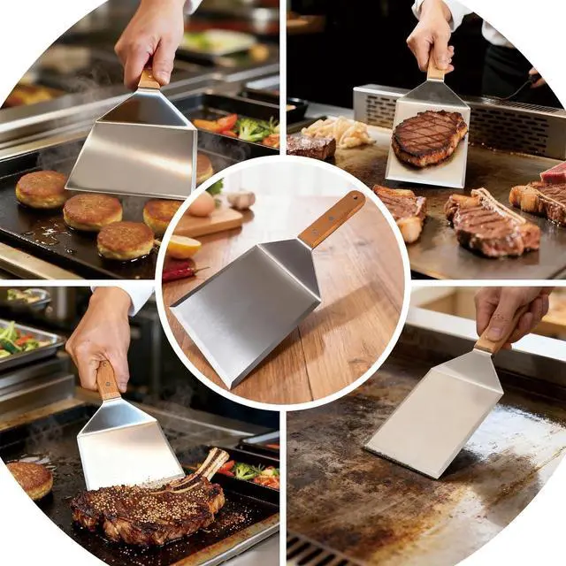 Alt view image 7 of 7 - Smash Burger Spatula, Premium Large Meta Spatula - 6x5 inch Extra Wide Spatulas for Griddles & Grills, Steel Heavy Duty, Wooden Handle 1pcs