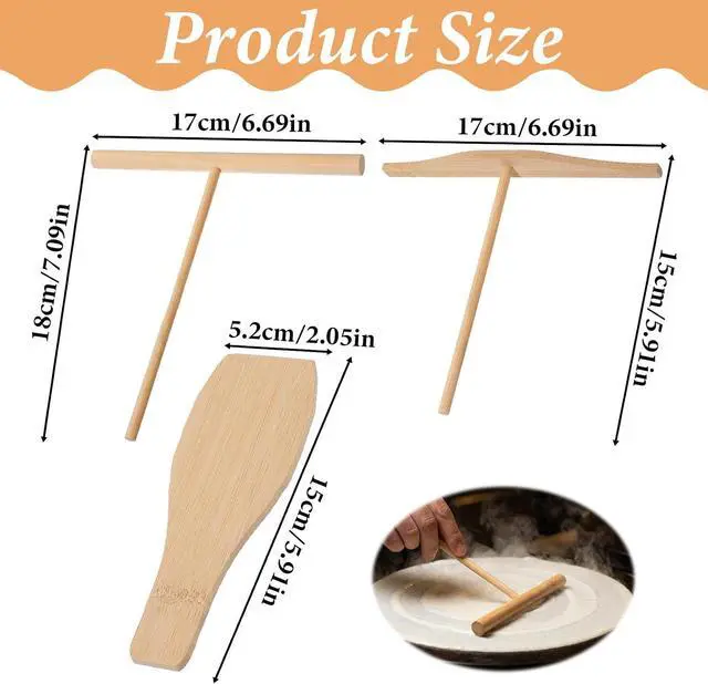 Alt view image 2 of 7 - 3pcs Crepe Spreader Tool, Wooden Crepe Tool, Crepe Stick, T-Shaped Crepes Spreader and Spatula Set Fits Crepes Pan or Maker