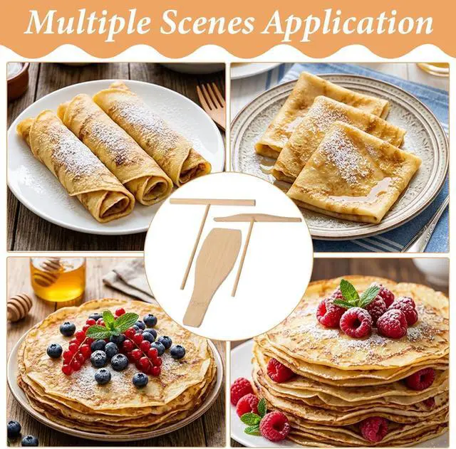 Alt view image 6 of 7 - 3pcs Crepe Spreader Tool, Wooden Crepe Tool, Crepe Stick, T-Shaped Crepes Spreader and Spatula Set Fits Crepes Pan or Maker