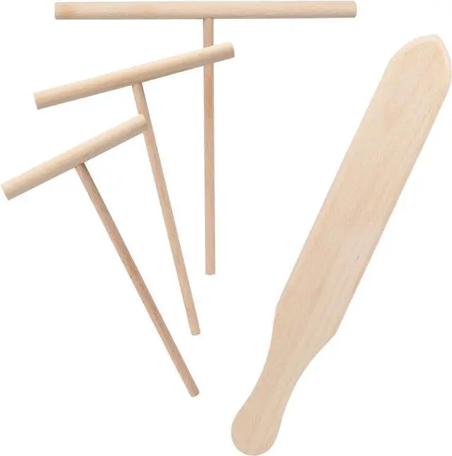 Main image of Crepe Spreader and Spatula Set 4-Pack Natural Wood Pancake Tools with 3 T-Shaped Spreaders (3.5", 5", 7") & 13.4" Turner Fits Any Crepe Pan or Maker