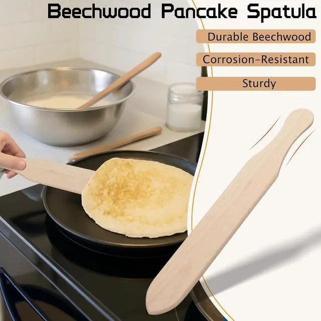 Alt view image 2 of 6 - Crepe Spreader and Spatula Set 4-Pack Natural Wood Pancake Tools with 3 T-Shaped Spreaders (3.5", 5", 7") & 13.4" Turner Fits Any Crepe Pan or Maker