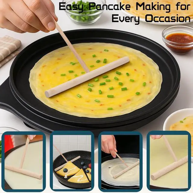 Alt view image 4 of 6 - Crepe Spreader and Spatula Set 4-Pack Natural Wood Pancake Tools with 3 T-Shaped Spreaders (3.5", 5", 7") & 13.4" Turner Fits Any Crepe Pan or Maker