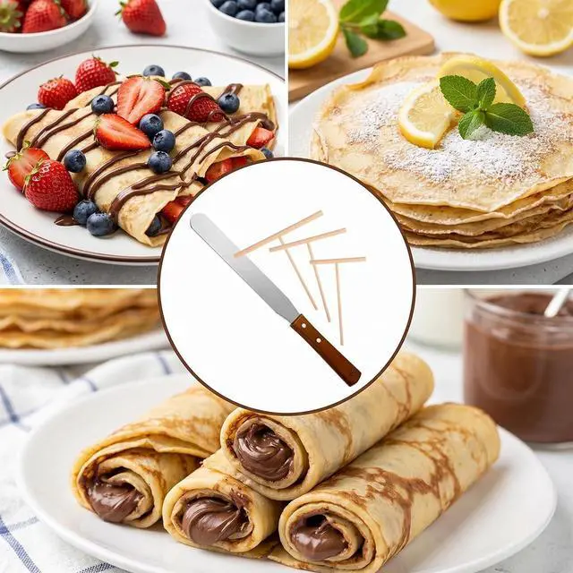 Alt view image 4 of 7 - Crepe Spreader and Spatula Kit Crepe Tools Kit 1 Pcs 12.6" Stainless Steel Spatula Turner 3 Pcs 3.5" 5" 7" Wooden T-Shaped Batter Spreaders Pancake Tool for Any Size Pan Maker