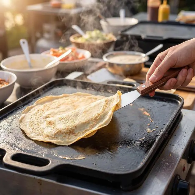 Alt view image 5 of 7 - Crepe Spreader and Spatula Kit Crepe Tools Kit 1 Pcs 12.6" Stainless Steel Spatula Turner 3 Pcs 3.5" 5" 7" Wooden T-Shaped Batter Spreaders Pancake Tool for Any Size Pan Maker