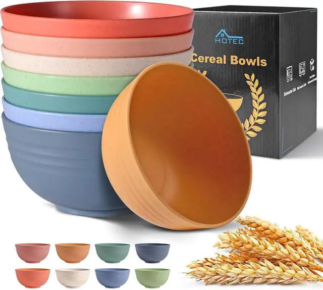 Main image of HOTEC BPA Free Unbreakable Wheat Straw Cereal Bowls - Microwave & Dishwasher Safe Soup and Salad Bowls, Set of 8, 26oz, Multicolor