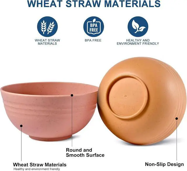 Alt view image 3 of 7 - HOTEC BPA Free Unbreakable Wheat Straw Cereal Bowls - Microwave & Dishwasher Safe Soup and Salad Bowls, Set of 8, 26oz, Multicolor