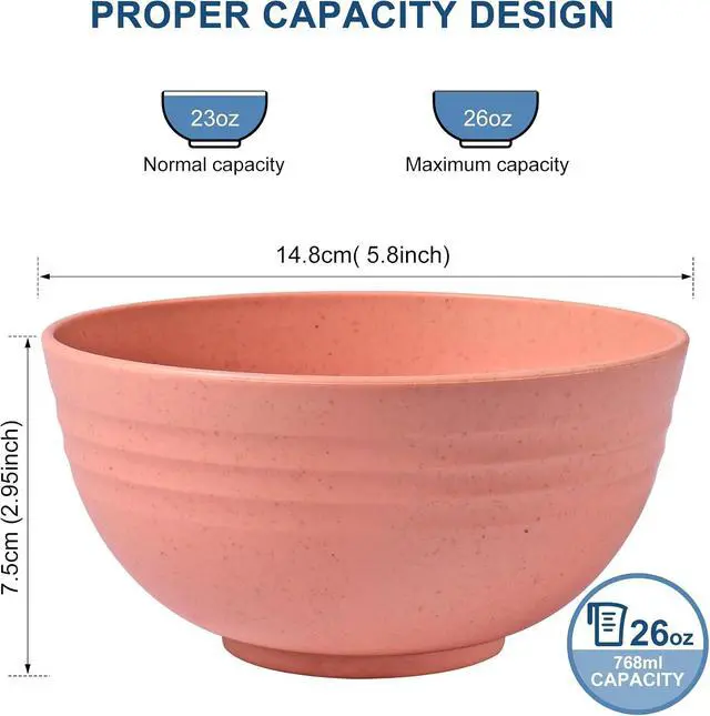 Alt view image 2 of 7 - HOTEC BPA Free Unbreakable Wheat Straw Cereal Bowls - Microwave & Dishwasher Safe Soup and Salad Bowls, Set of 8, 26oz, Multicolor