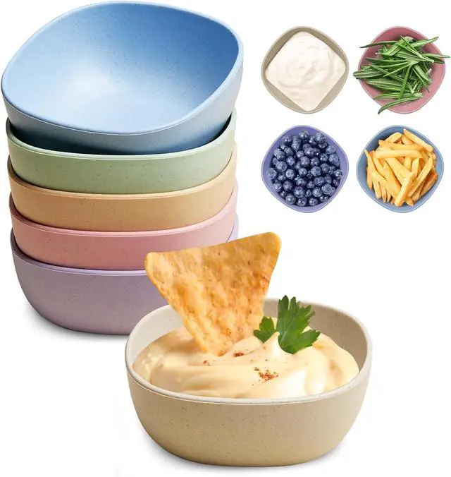 Main image of Hlukana 6 Pack Wheat Straw Soy Sauce Dishes, 4.5 OZ Small Dessert Bowls, Unbreakable Dipping Bowl, Pinch Bowls Set, Dipping Sauce Cups, Mini Prep Bowls, Dip Bowls for Side Dish, Ketchup, Soy, BBQ