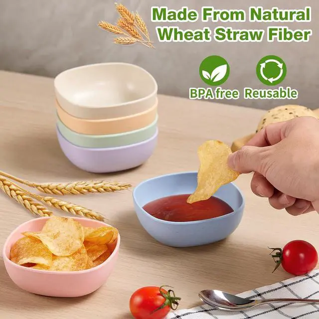 Alt view image 4 of 7 - Hlukana 6 Pack Wheat Straw Soy Sauce Dishes, 4.5 OZ Small Dessert Bowls, Unbreakable Dipping Bowl, Pinch Bowls Set, Dipping Sauce Cups, Mini Prep Bowls, Dip Bowls for Side Dish, Ketchup, Soy, BBQ