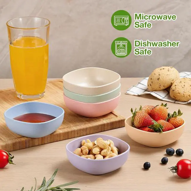 Alt view image 6 of 7 - Hlukana 6 Pack Wheat Straw Soy Sauce Dishes, 4.5 OZ Small Dessert Bowls, Unbreakable Dipping Bowl, Pinch Bowls Set, Dipping Sauce Cups, Mini Prep Bowls, Dip Bowls for Side Dish, Ketchup, Soy, BBQ