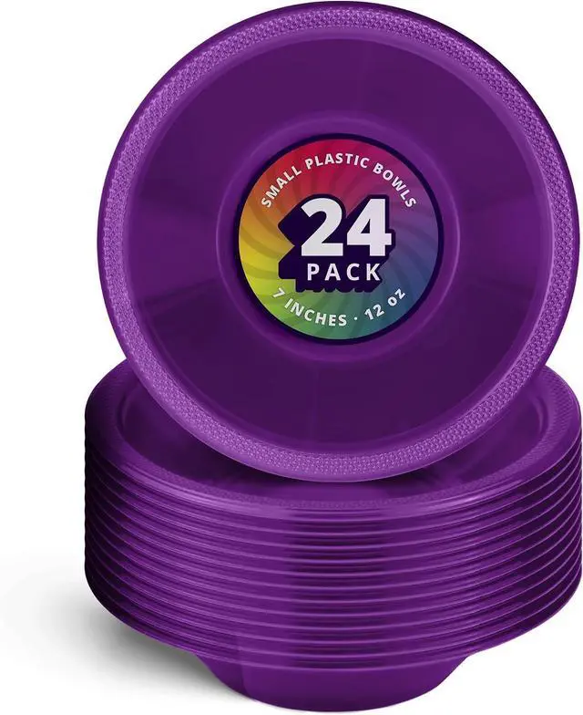 Main image of DecorRack 24 Purple Plastic Bowls, 7 in Disposable 12 oz Bowl