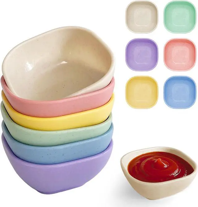 Main image of SHECIPIN 6 Pack Small Plastic Bowls 4.5 OZ Unbreakable Wheat Straw Dipping Bowlsplastic ramekins, Assorted Colors Dipping Sauce Cups, dip cups Dessert, Ketchup