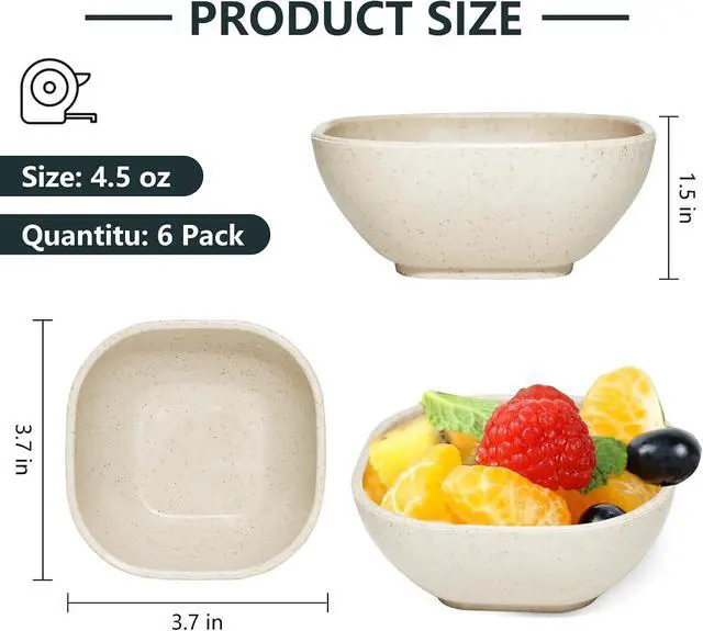 Alt view image 2 of 7 - SHECIPIN 6 Pack Small Plastic Bowls 4.5 OZ Unbreakable Wheat Straw Dipping Bowlsplastic ramekins, Assorted Colors Dipping Sauce Cups, dip cups Dessert, Ketchup