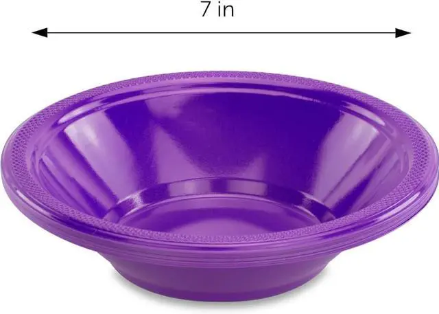 Alt view image 2 of 5 - DecorRack 24 Purple Plastic Bowls, 7 in Disposable 12 oz Bowl