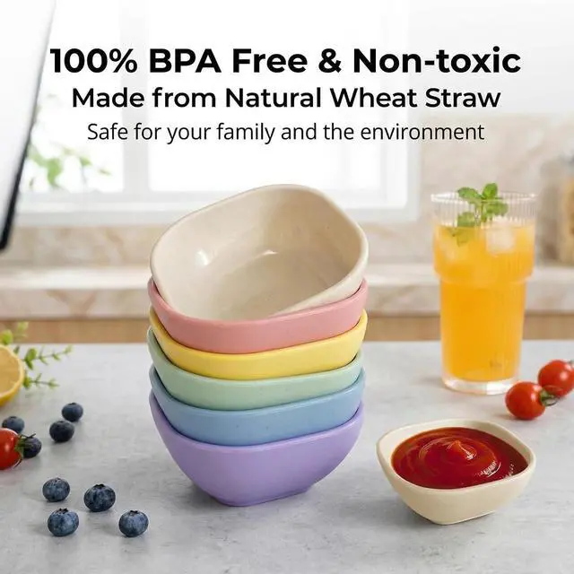 Alt view image 6 of 7 - SHECIPIN 6 Pack Small Plastic Bowls 4.5 OZ Unbreakable Wheat Straw Dipping Bowlsplastic ramekins, Assorted Colors Dipping Sauce Cups, dip cups Dessert, Ketchup