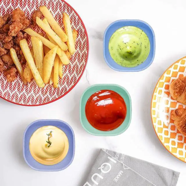 Alt view image 7 of 7 - SHECIPIN 6 Pack Small Plastic Bowls 4.5 OZ Unbreakable Wheat Straw Dipping Bowlsplastic ramekins, Assorted Colors Dipping Sauce Cups, dip cups Dessert, Ketchup