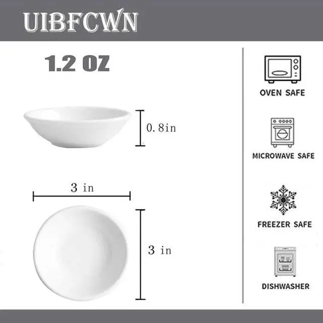 Alt view image 2 of 7 - UIBFCWN 12 Pack Soy Sauce Dish 3inch Ceramic Dipping Bowls Bulk, 1.2 Oz White Dipping Sauce Bowls/Dishes, Small Dipping Sauce Cups for Sushi Ketchup Olive Oil Appetizer