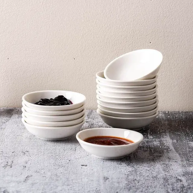 Alt view image 5 of 7 - UIBFCWN 12 Pack Soy Sauce Dish 3inch Ceramic Dipping Bowls Bulk, 1.2 Oz White Dipping Sauce Bowls/Dishes, Small Dipping Sauce Cups for Sushi Ketchup Olive Oil Appetizer