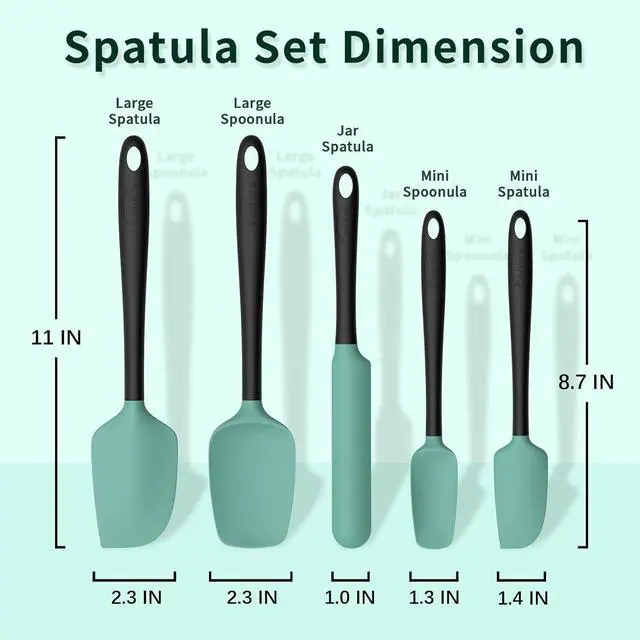 Alt view image 2 of 6 - Coukre Silicone Spatula Set of 5,High Temperature Resistant, Food Grade Silicone, Dishwasher Safe, for Baking, Cooking (Aqua Green)
