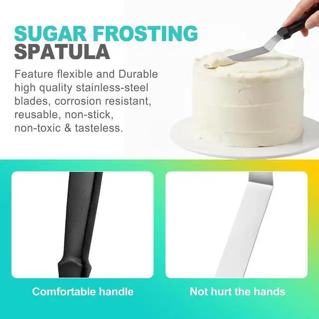 Alt view image 3 of 6 - 2-Piece Angled Icing Spatula Set (6" & 8"), Stainless Steel Offset Spatulas with Ergonomic Handle for Effortless Cake Decorating & Frosting
