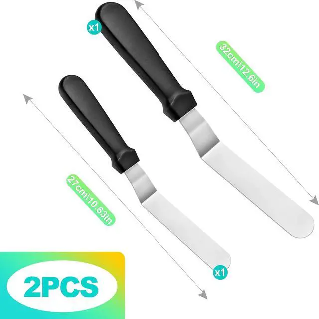 Alt view image 2 of 6 - 2-Piece Angled Icing Spatula Set (6" & 8"), Stainless Steel Offset Spatulas with Ergonomic Handle for Effortless Cake Decorating & Frosting