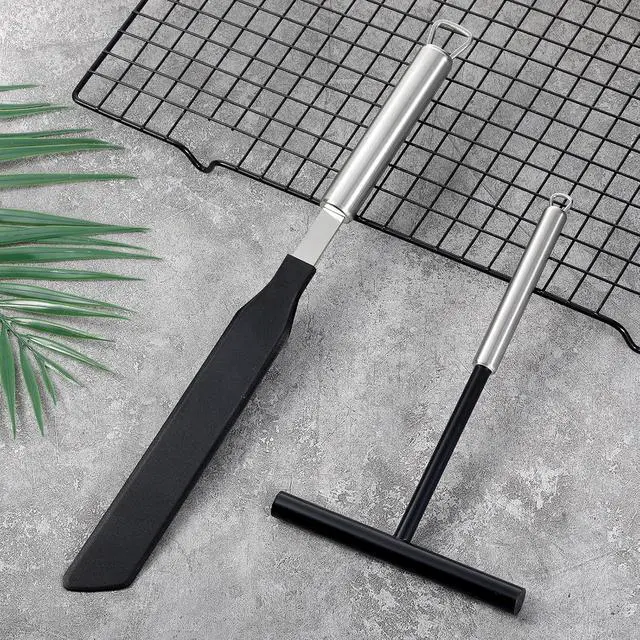 Alt view image 7 of 7 - 2 Pack Crepe Spreader and Spatula Kit Stainless Steel Crepe Spreader Tool 13.4 Inch Spatula Turner 8 Inch T-Shaped Batter Spreaders Pancake Tool Fit Crepes Pan Maker