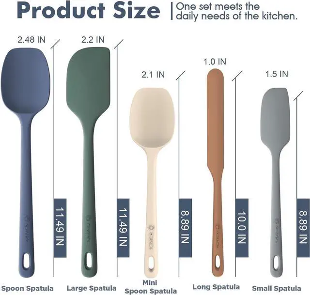 Alt view image 2 of 7 - ChefAide 5 Pieces Silicone Spatula Set, Food Grade Rubber Spatula, Upgrade Strong Handle with Ergonomic Grip, Heat Resistant Up to 600°F for Nonstick Cookware, Cooking