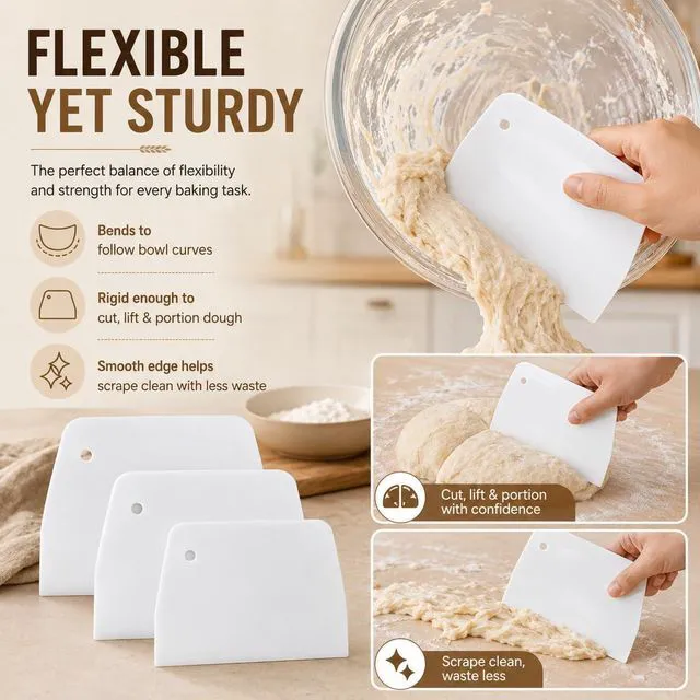Alt view image 3 of 7 - 3 Piece Plastic Dough Scraper, Food Grade Trapezoidal Bread Scraper Bowl Scraper Set Multipurpose Kitchen Food Scraper for Bread Cake Fondant Icing Cream Pizza Making Size L M S