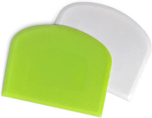 Main image of ALLTOP Bowl Spatula & Bench Scraper,Flexible Plastic Multipurpose Kitchen Pastry Cutter Tool,Food Scrappers for Bread Dough Baking Cake Fondant Icing,Set of 2 Pieces - White,Green
