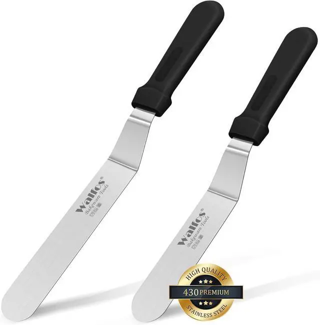 Main image of Walfos Icing Spatulas, Stainless Steel Cake Spatula with Sturdy and Durable Handle Cake Decorating Spatula Set of 2 - Multi purpose Use for Home, Kitchen or Bakery (6 & 8)