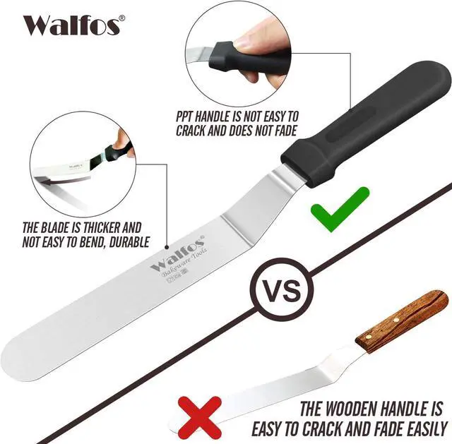 Alt view image 2 of 7 - Walfos Icing Spatulas, Stainless Steel Cake Spatula with Sturdy and Durable Handle Cake Decorating Spatula Set of 2 - Multi purpose Use for Home, Kitchen or Bakery (6 & 8)