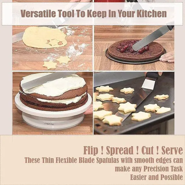 Alt view image 2 of 7 - Wooden Handle Butter Cake Icing Spatula Spreader Pastry Decorating Tool Stainless Steel,Grilling, Baking Cooking Kitchen Utensil (4" Blade)